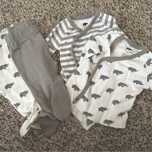 Monica + Andy (3) long sleeve tops and Footie bottoms. Size 0-3 months.